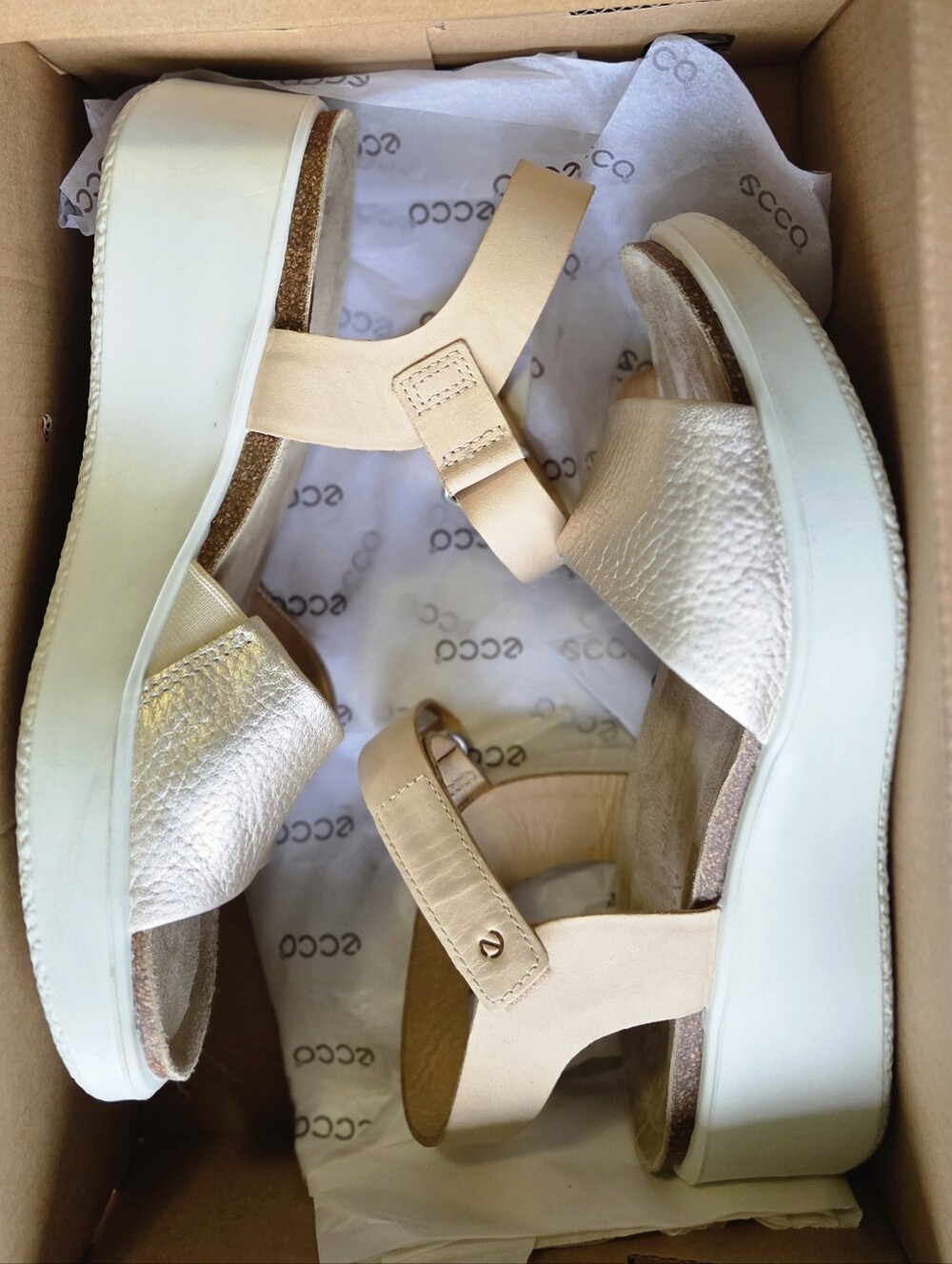 ECCO Flow Wedge Leather Sandals  - Size 37 - Worn Twice - Box Included